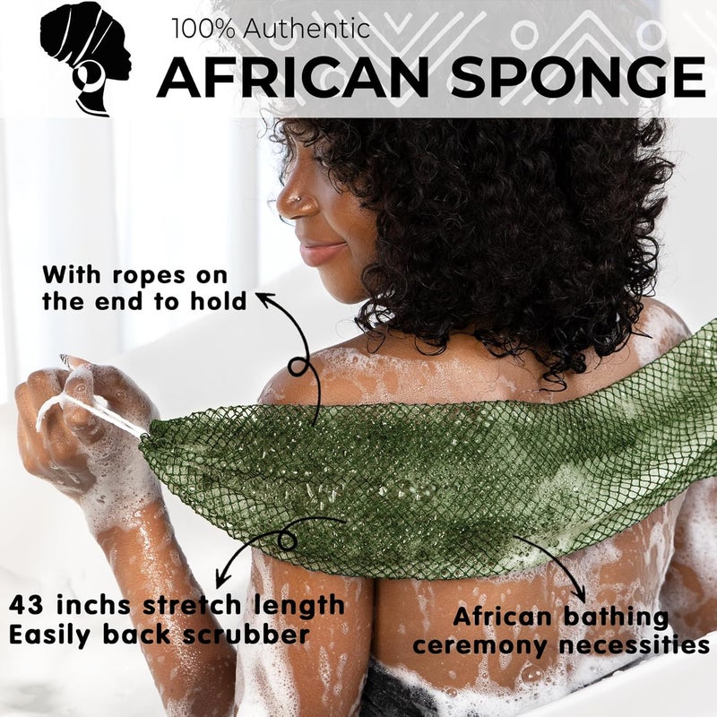 MINISENTIALS African Net Sponge Authentic - Afro Scrub Exfoliating Net Sponge with Knots - African Bath Sponges for Body Scrubber Exfoliator - Back Scrubber for Shower Bathing Accessories - Image 2